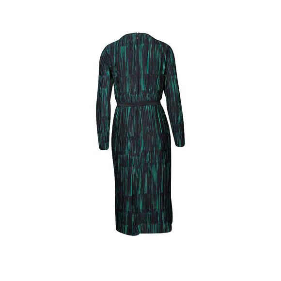 BOSS Etizia Green Stripe Pleated Midi Dress Size 8 Event Witchy Cocktail Career - Picture 4 of 8